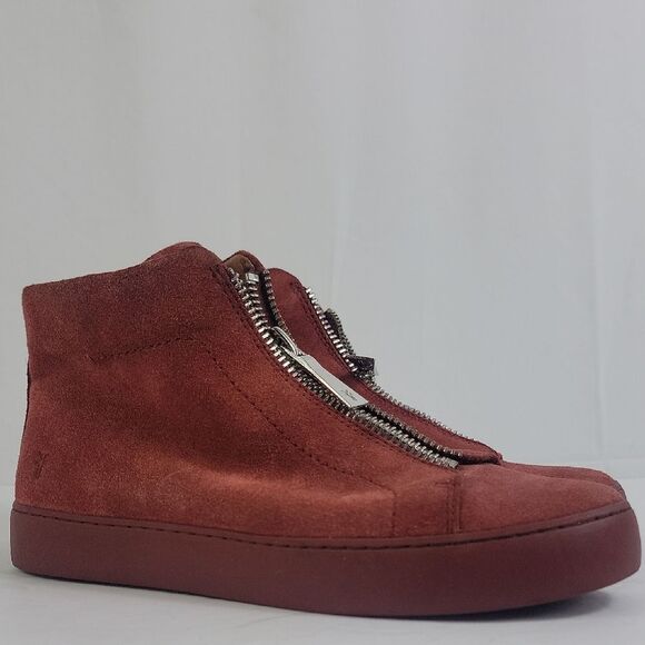 Frye Lena Zip High Top Red Clay Moto Suede Leather Bootie - Womens - Picture 1 of 14